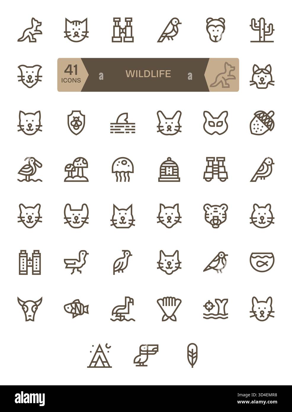 Eleva i prototipi con 41 icone Bold Line ispirate alla fauna selvatica, coerenti su tutti gli schermi. Illustrazione Vettoriale