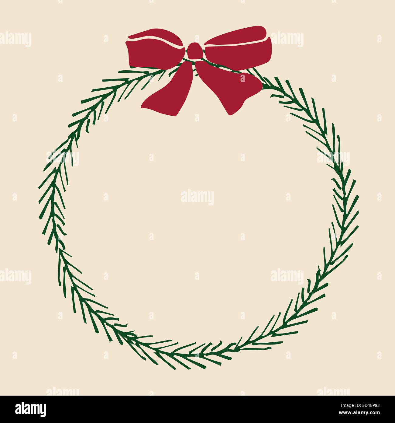 Telaio rotondo di rami di abete con arco rosso Illustrazione Vettoriale