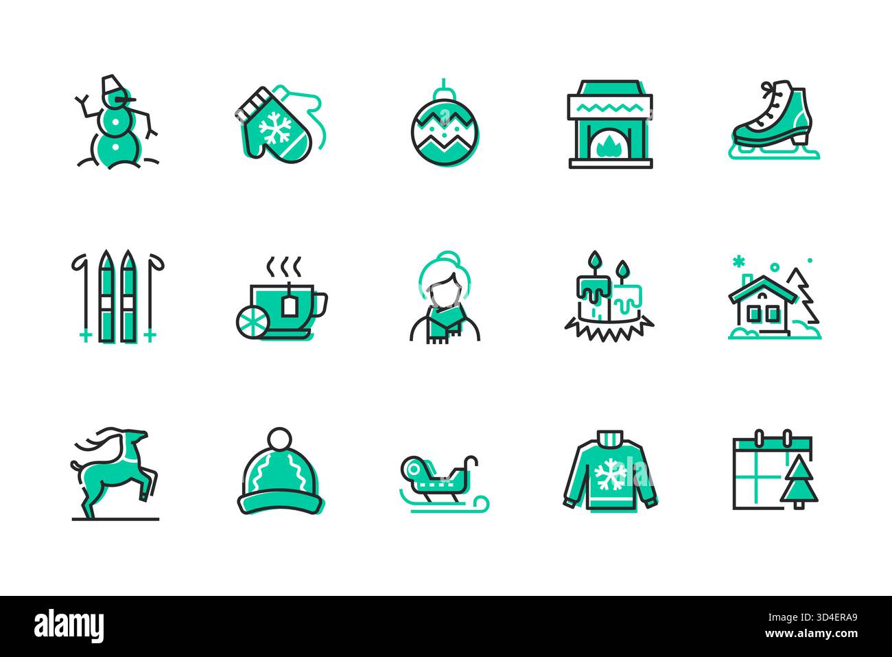Periodo invernale - serie di icone di stile del design della linea Illustrazione Vettoriale