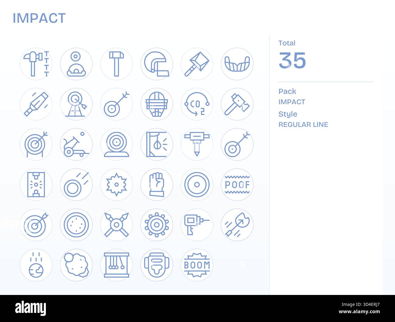 Un set completo di 35 icone di linea regolari per l'impatto, ottimizzate per ottenere una traccia e una forma uniformi. Illustrazione Vettoriale