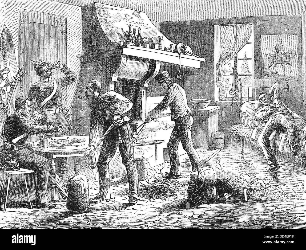 Tedeschi in possesso di proprietà francesi durante la guerra franco-prussiana. Foto Stock