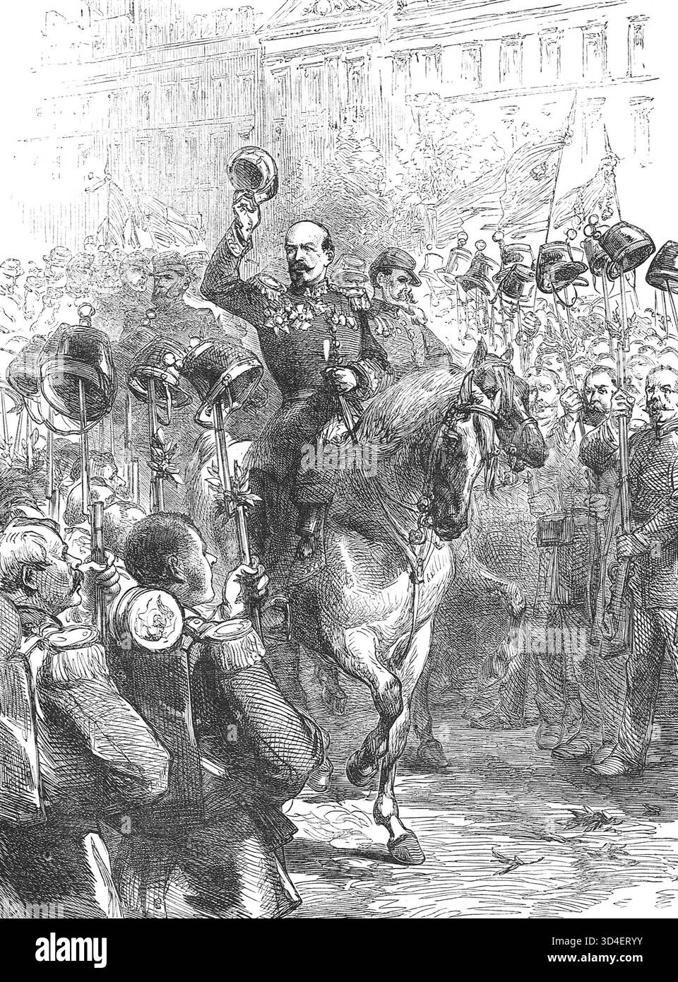 Generale Louis-Jules Trochu, presidente del governo della difesa nazionale, riesaminando le guardie nazionali all'inizio dell'assedio di Parigi, settembre 1870 durante la guerra franco-prussiana. Foto Stock