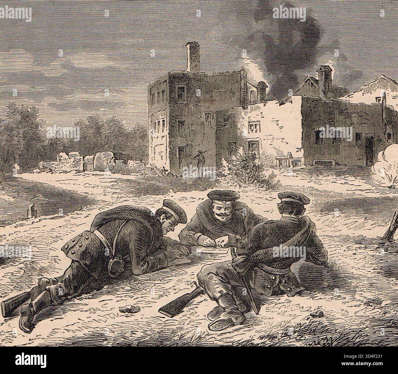 Soldati che scrivono a casa durante la guerra franco-prussiana. Foto Stock