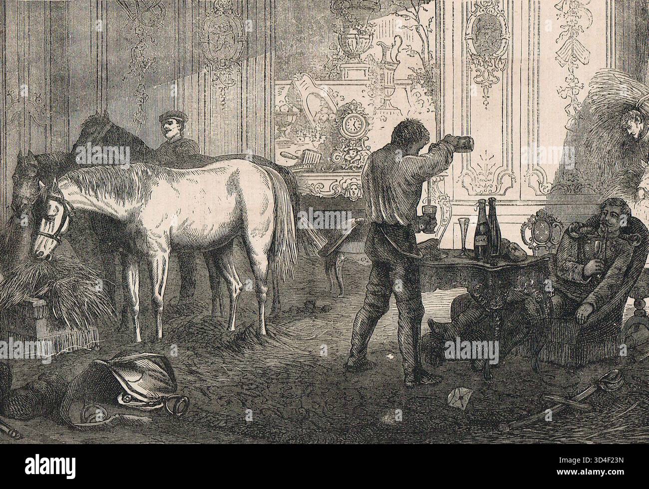 Soldati tedeschi in un castello francese durante la guerra franco-prussiana. Foto Stock