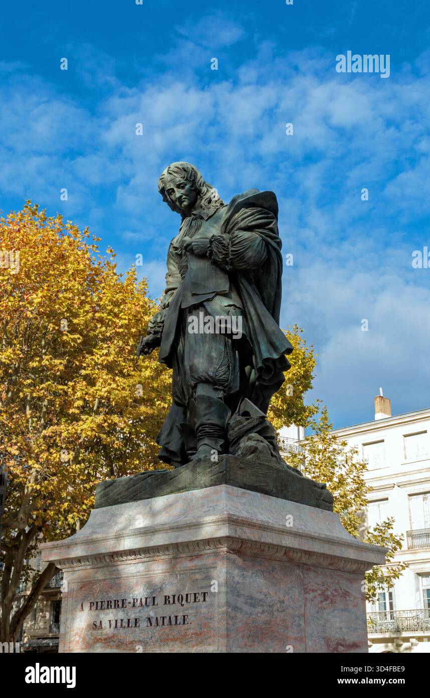 Statua di Pierre Paul Riquet, fondatore del Canal du Midi. Beziers, Occitanie, Francia Foto Stock