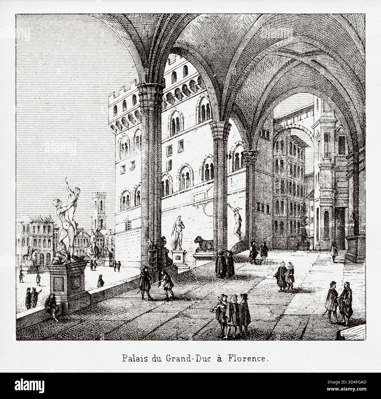 La Loggia dei Lanzi è un edificio all'angolo di Piazza della Signoria a Firenze. Antica illustrazione di Emile Simon (1805-1886) dall'Atlante storico e pittoresco, storia universale 1861 Foto Stock