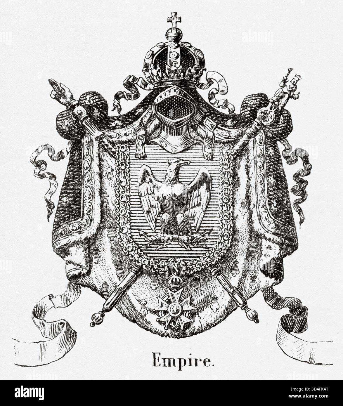 Stemma del primo Impero francese, la Francia. Antica illustrazione di Emile Simon (1805-1886) dall'Atlante storico e pittoresco, storia universale 1861 Foto Stock