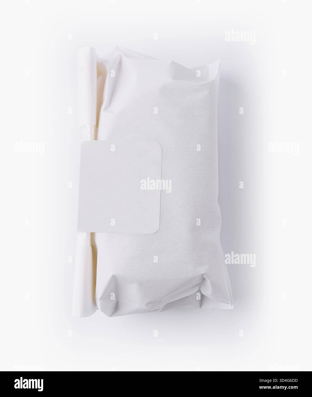 Cibo, vista dall'alto di una confezione ben confezionata con un'etichetta vuota per il branding Foto Stock