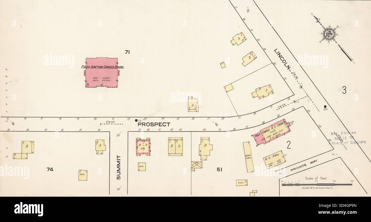 Sanborn Fire Insurance Map da Essex Junction, Chittenden County, Vermont, datata aprile 1922. Questa mappa è composta da sette fogli e offre informazioni dettagliate sull'assicurazione antincendio per l'area. Foto Stock
