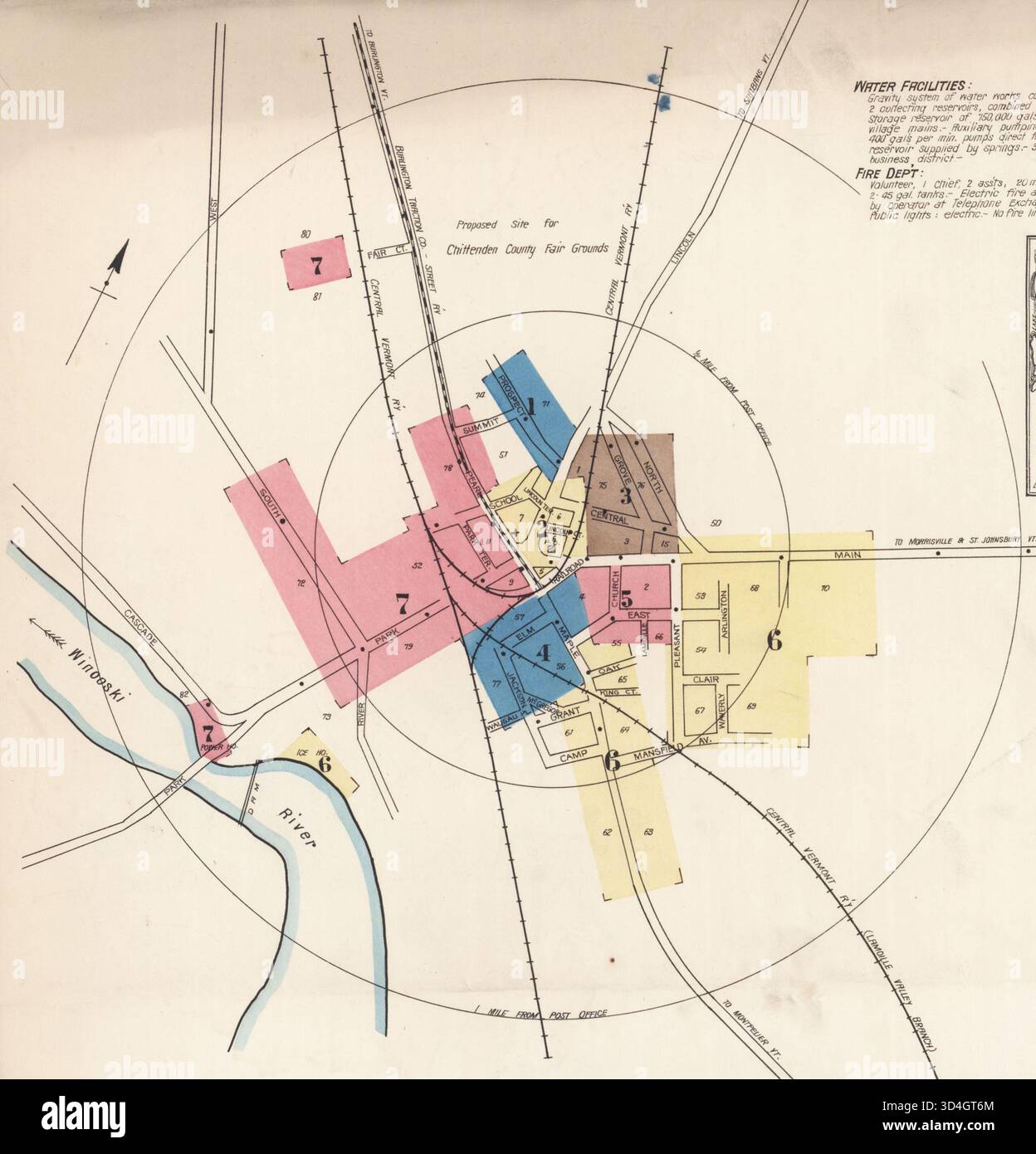 L'indice del foglio per la Sanborn Fire Insurance Map di Essex Junction, Chittenden County, Vermont, del 1922, è composto da 7 fogli. Questa mappa fornisce una copertura storica dell'area di Essex Junction. Foto Stock