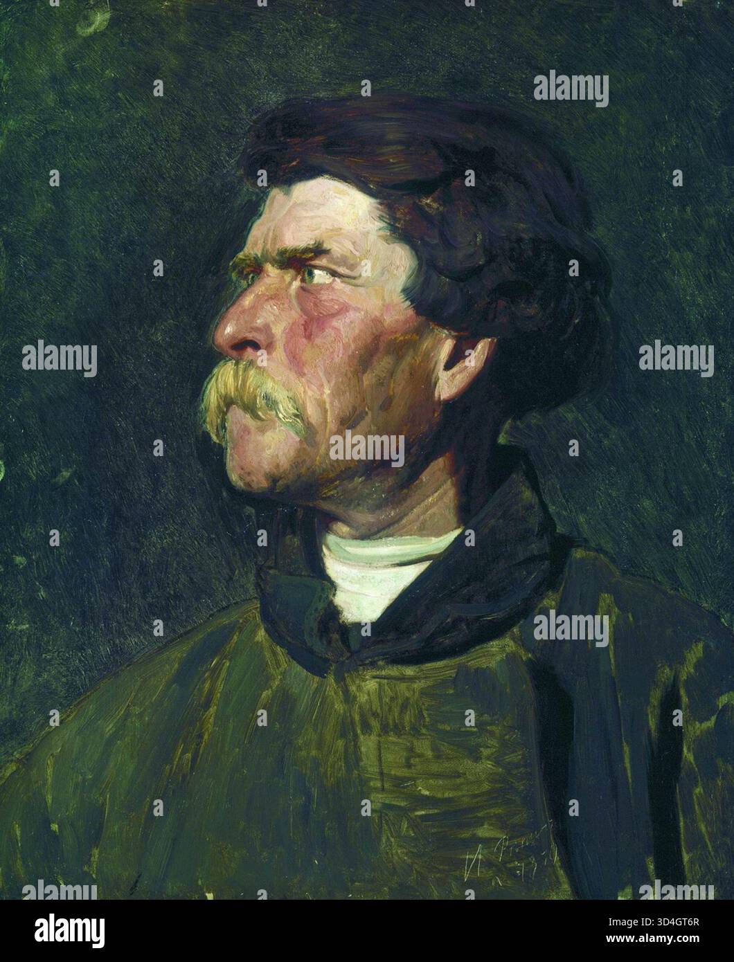 Studio della testa di un contadino di Ilya Repin, creato alla fine degli anni '1870 o all'inizio degli anni '1880 L'opera si concentra sulle caratteristiche espressive e sul carattere del soggetto, uno studio del realismo. Foto Stock