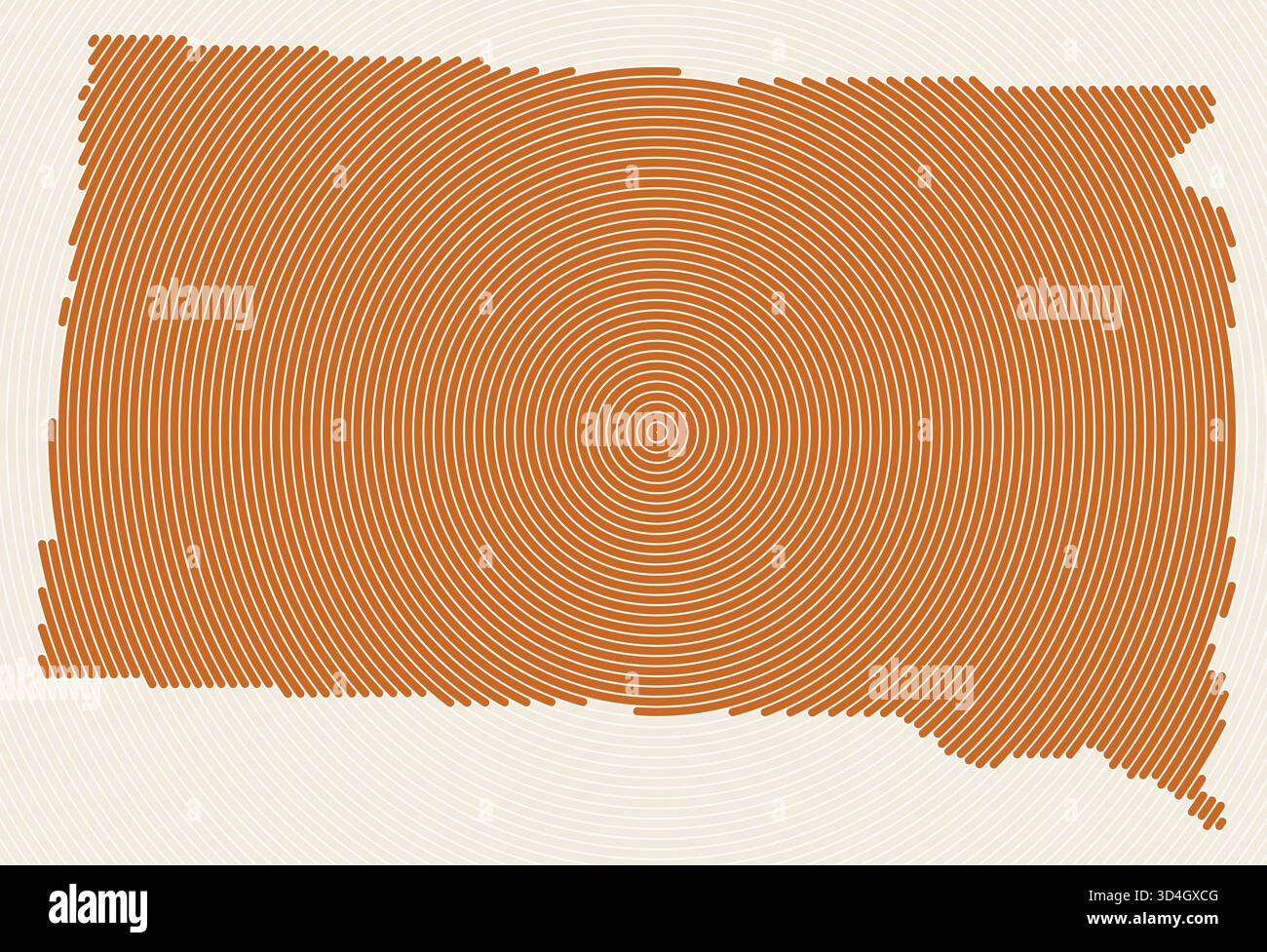 Anelli a forma di South Dakota. Mappa di stato formata da cerchi impilati. Design della forma del confine del South Dakota. Elegante illustrazione vettoriale. Illustrazione Vettoriale