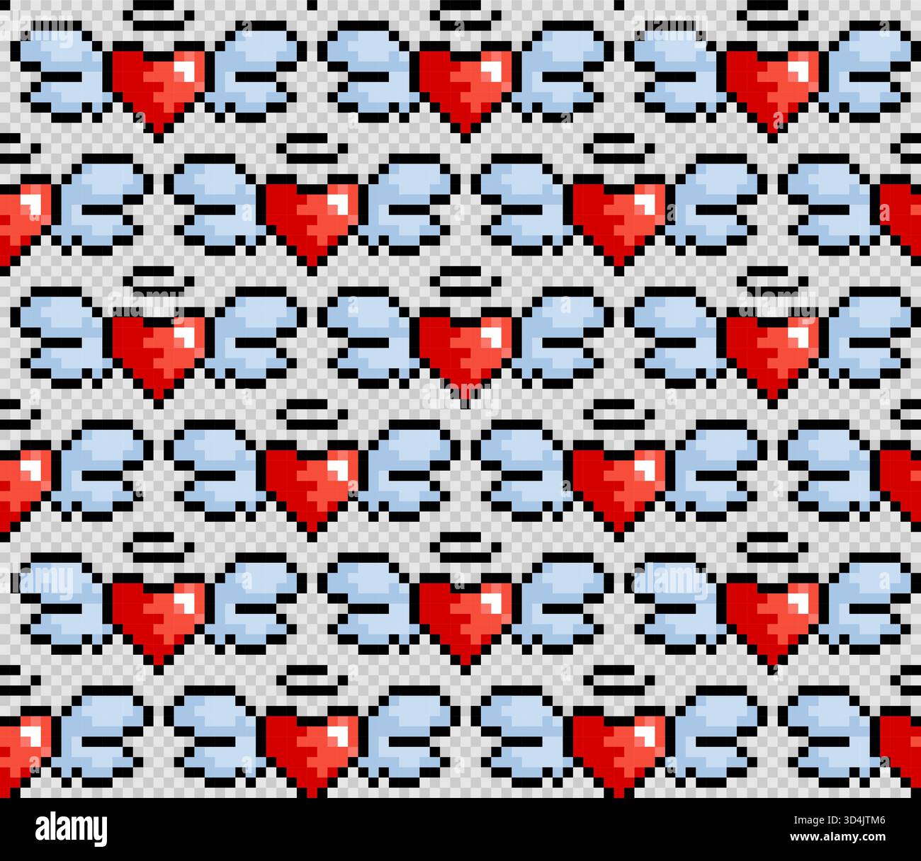 Sfondo pixel fluido con cuori alati. Illustrazione Vettoriale