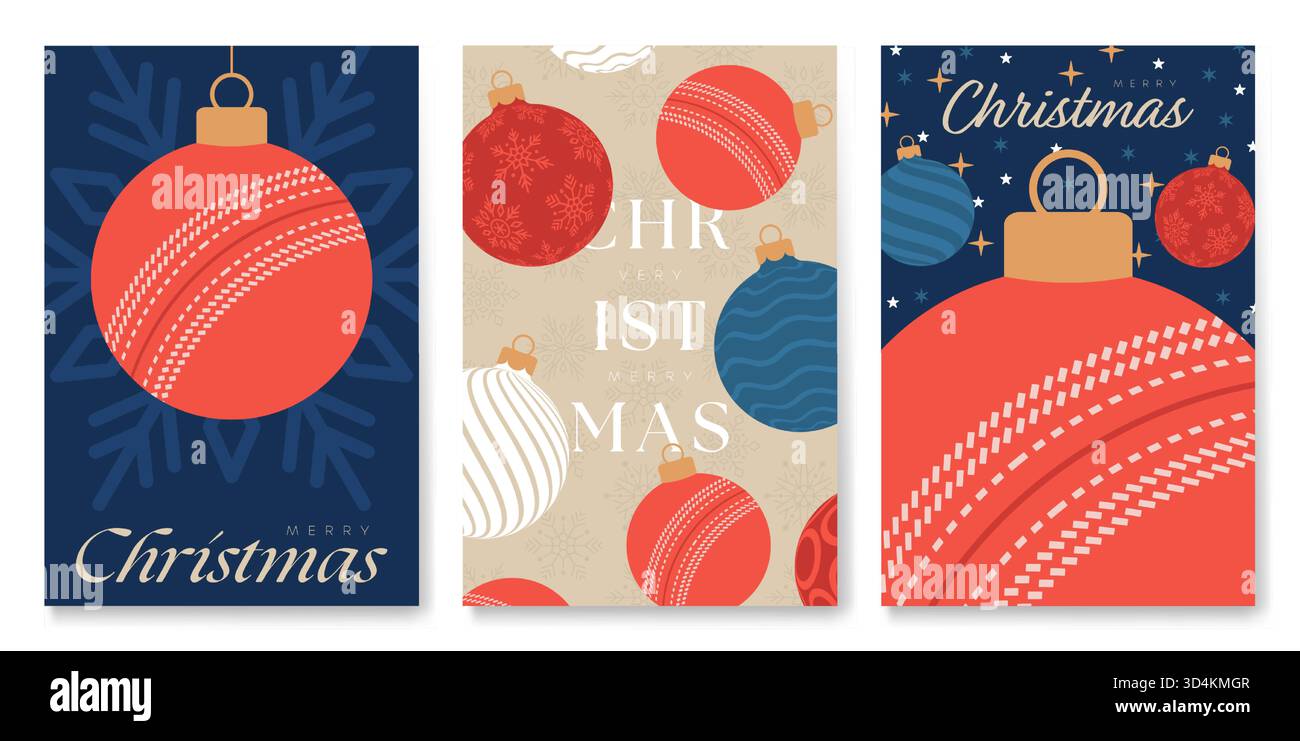 cricket Natale e Capodanno. Serie di moderni poster natalizi. Design piatto natalizio per l'invito alla festa di Natale. Illustrazione vettoriale divieto artistico minimo Illustrazione Vettoriale