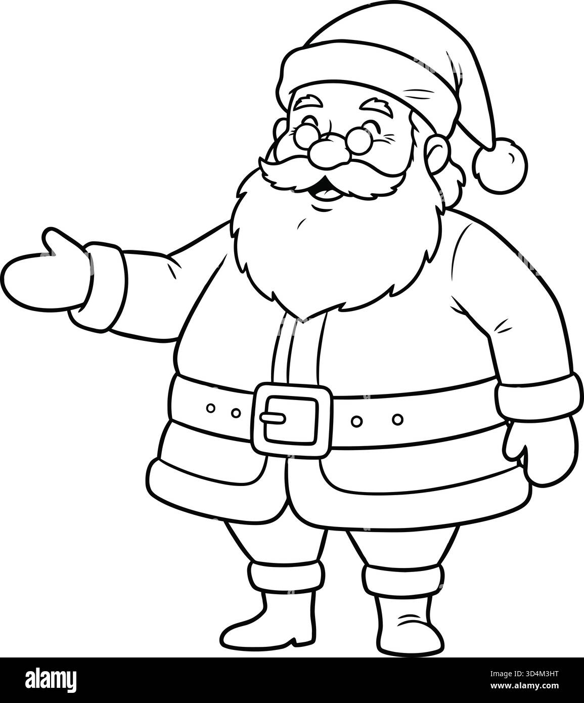 Questa deliziosa pagina colorata presenta un allegro Babbo Natale, completo del suo iconico cappello e dell'espressione allegra. Perfetto per attività a tema natalizio Illustrazione Vettoriale