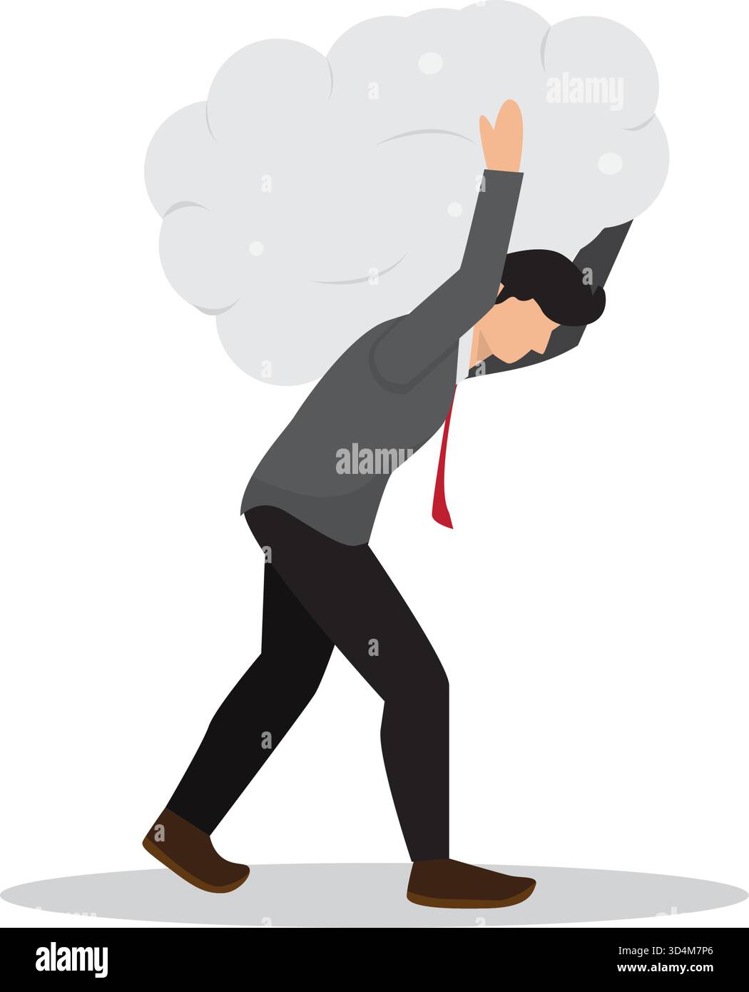 Troppo pensiero, ossessivo nel lavoro o troppi problemi che non possono prendere decisioni, un uomo d'affari depresso provato porta pesanti bolle di pensiero Illustrazione Vettoriale