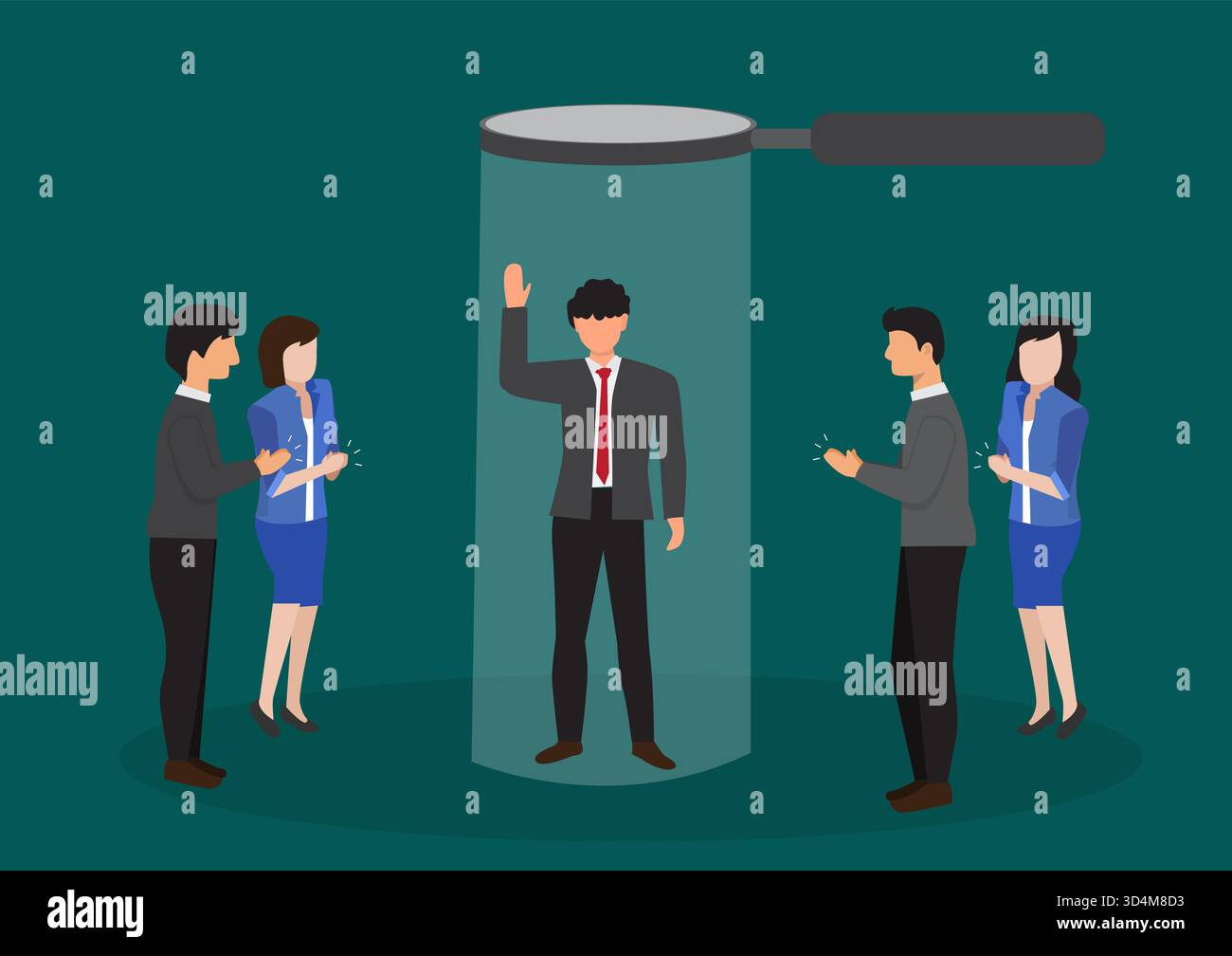 Accogliere i nuovi dipendenti Un caloroso benvenuto nel nuovo ufficio. Introdurre i nuovi dipendenti ai colleghi nella formazione di orientamento basata sul concetto del primo giorno Illustrazione Vettoriale