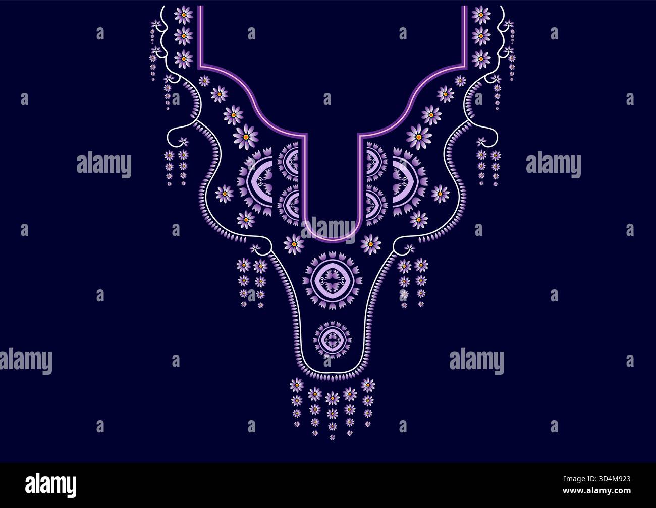 Collana di fiori tradizionali disegni da ricamo per donne Sfondi di moda abbigliamento e involucri di carta da parati Illustrazione Vettoriale