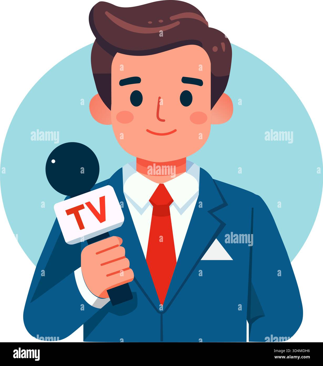 Un giovane con una tuta che tiene un microfono con il logo della TV rappresenta la professione di giornalista. Illustrazione Vettoriale