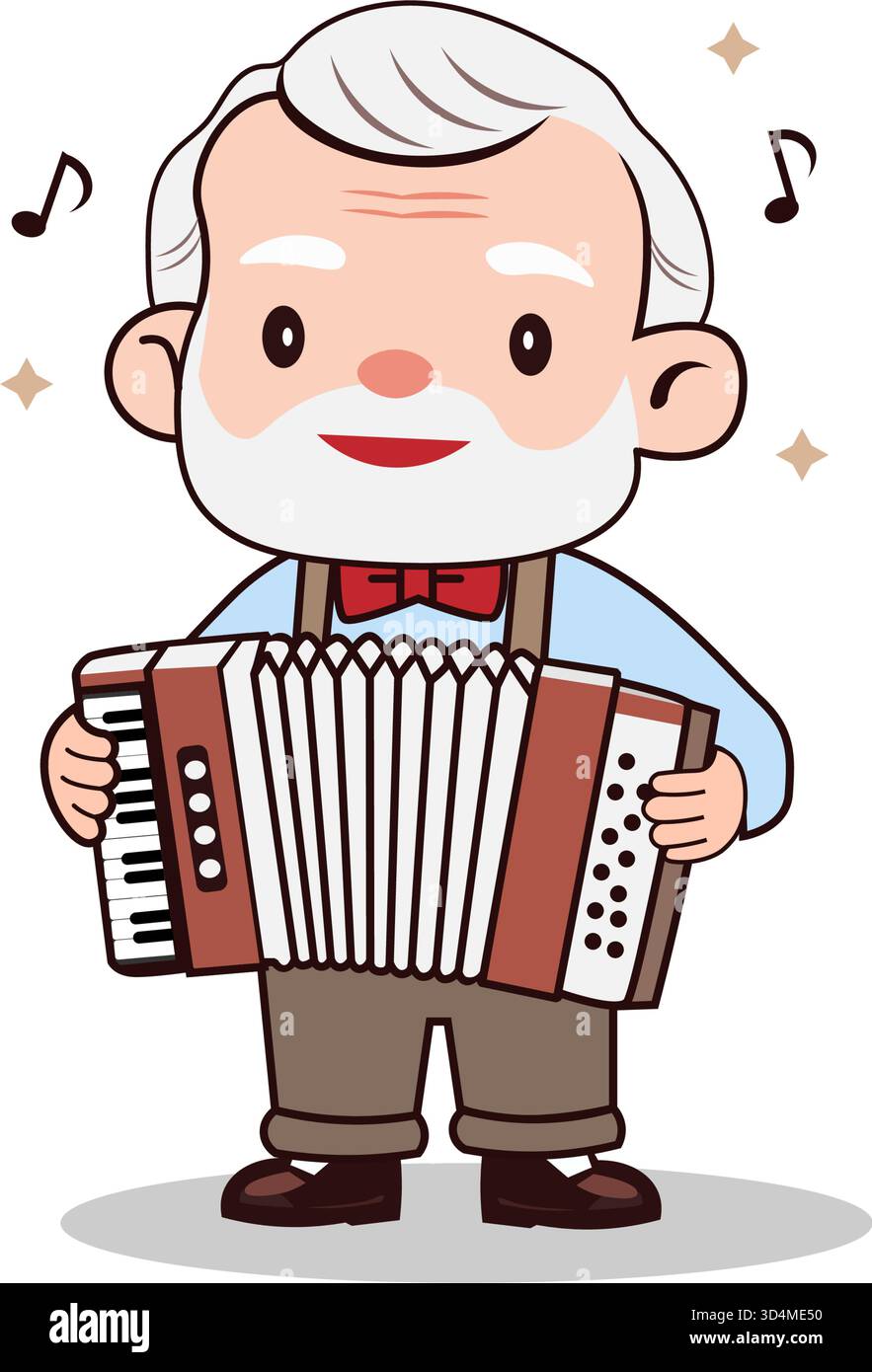 Illustrazione di un uomo anziano che si diverte a suonare la fisarmonica. Illustrazione Vettoriale