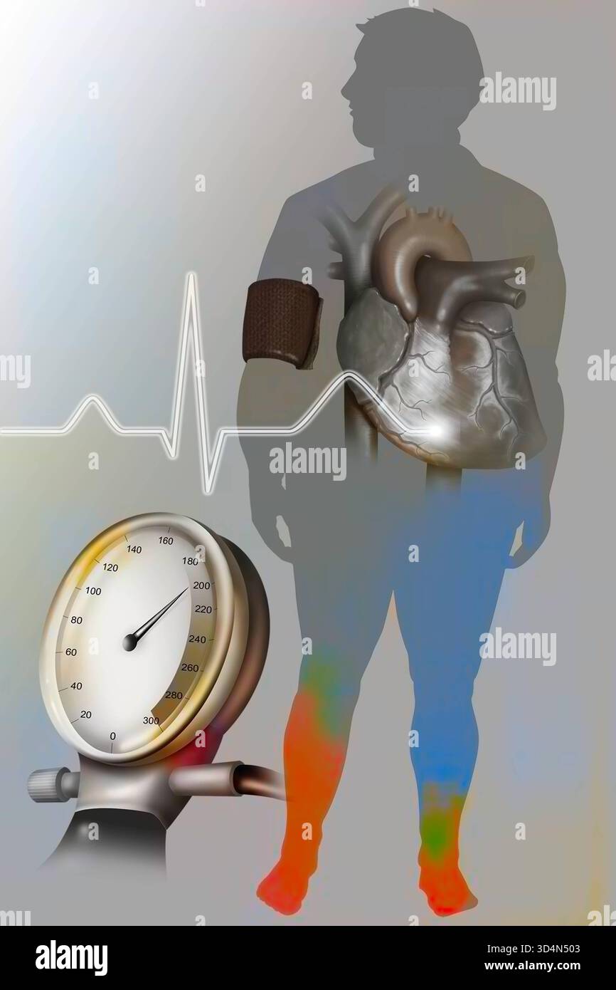 Illustrazione dell'obesità, associata all'ipertensione, come fattore di rischio per le malattie cardiovascolari. Pressione alta 016239 340 Foto Stock