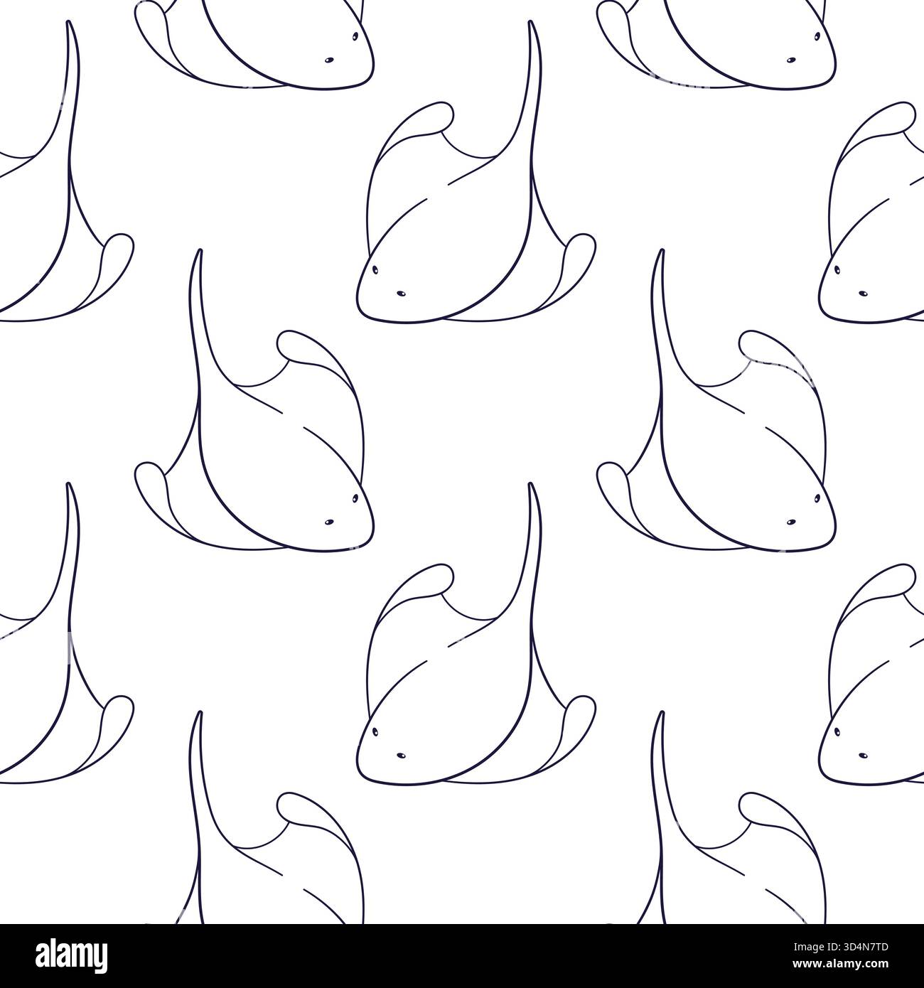 Fantasia perfetta di pesci pastinaci in stile line art. Per tessuti sottomarini, carta da parati, imballaggi, cartoline o copertine. Illustrazione Vettoriale