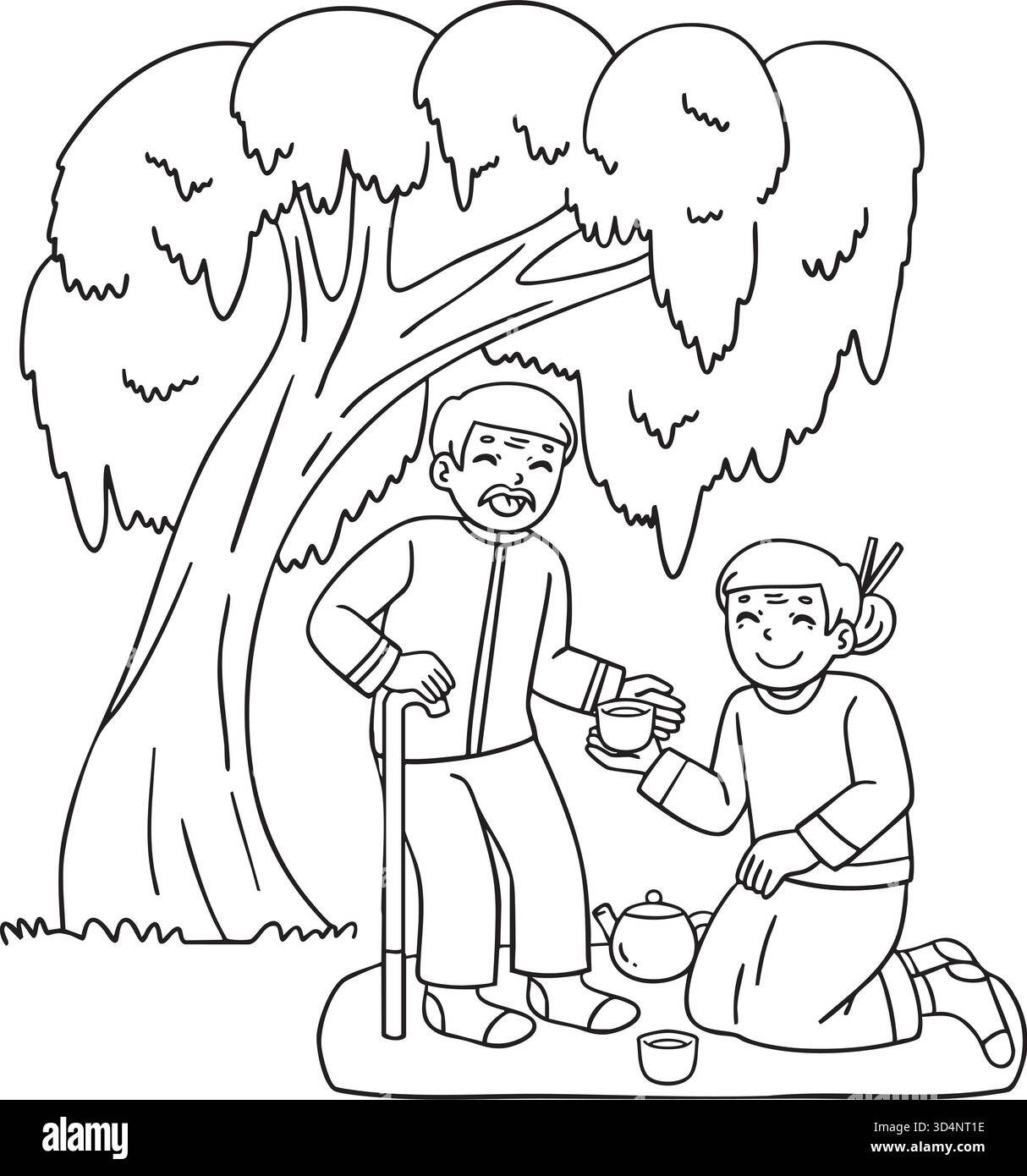 Festival di Qingming nonna e nonno Willow Tree Illustrazione Vettoriale