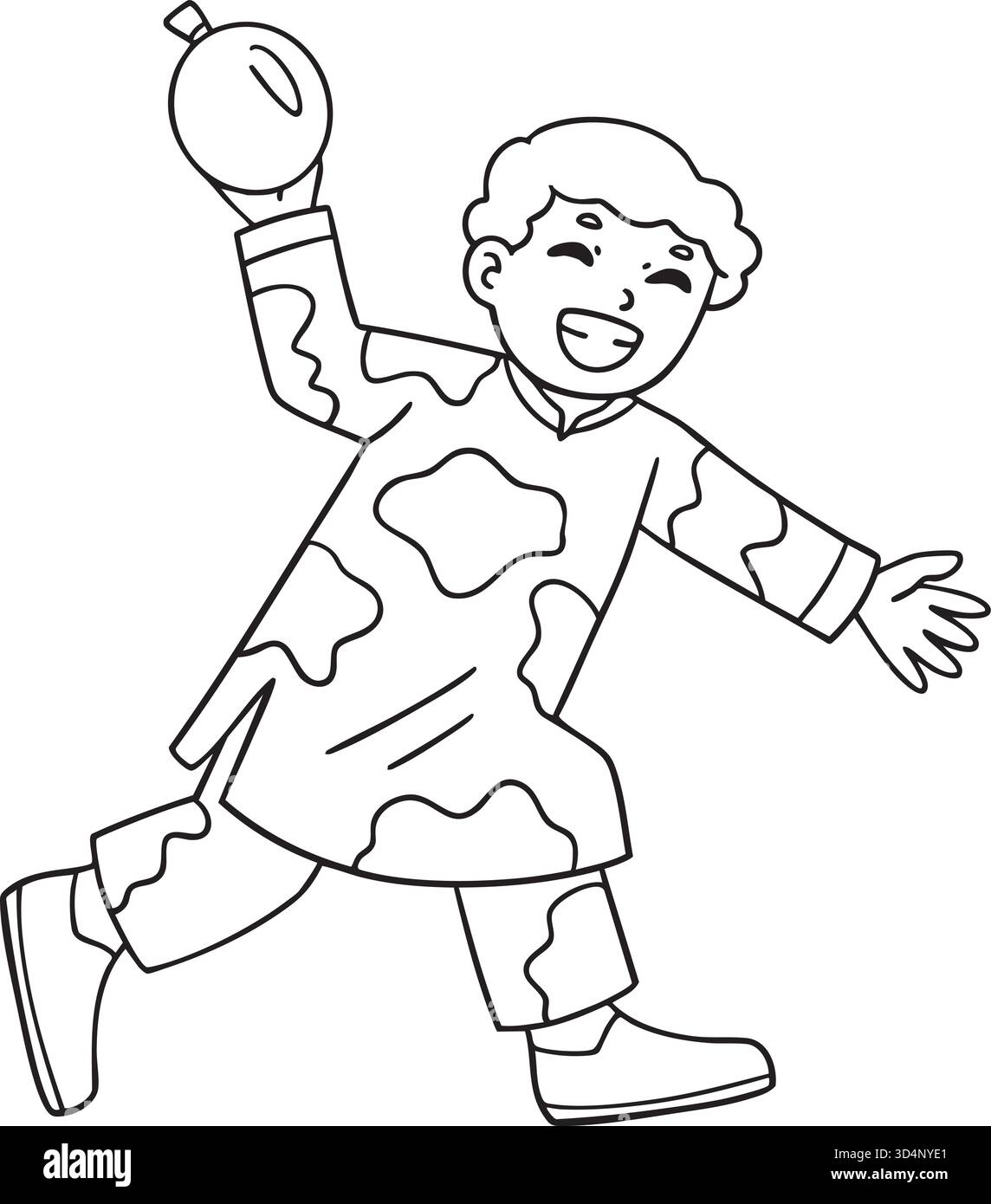 Holi Boy che gioca con un pallone d'acqua isolato Illustrazione Vettoriale