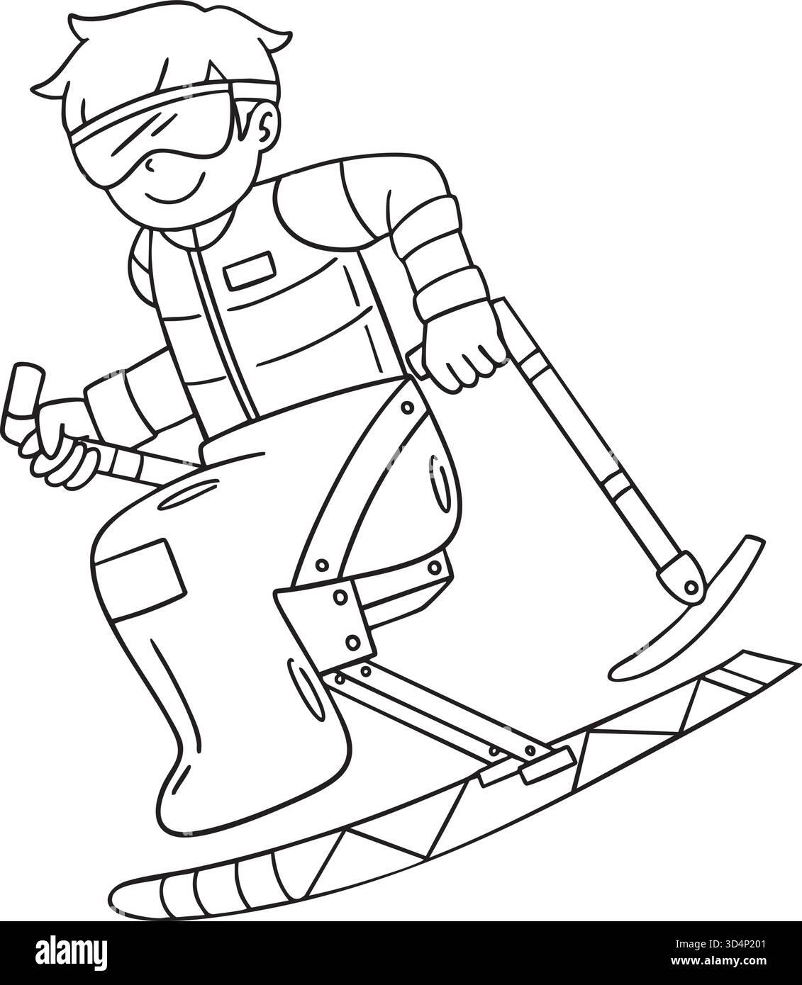 Incluso sport adattivi per bambini Para sci alpino Illustrazione Vettoriale