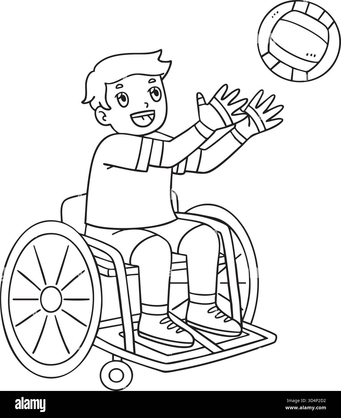 Ragazzo in sedia a rotelle che gioca a Rugby isolato colorare Illustrazione Vettoriale
