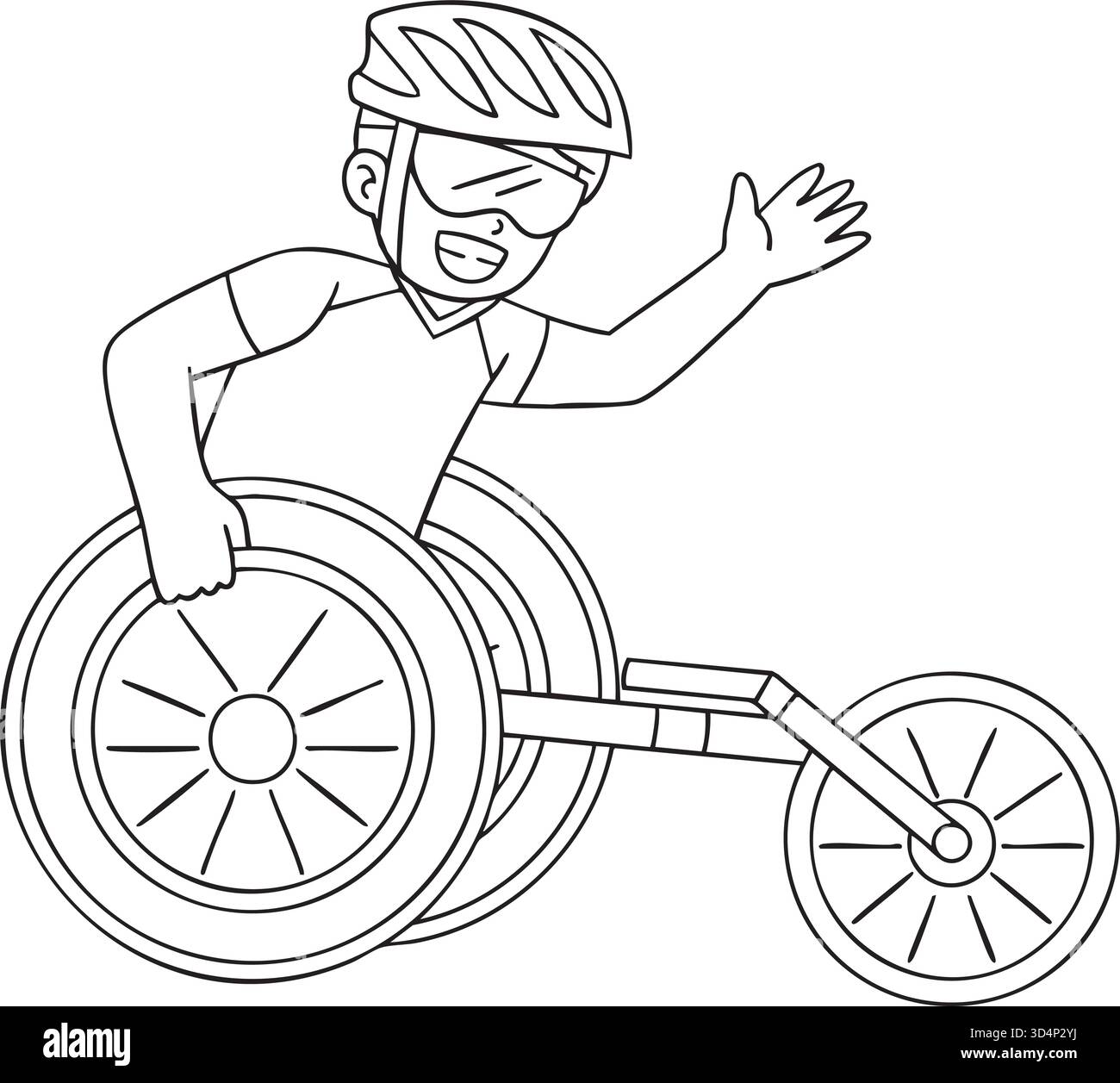 Ragazzo che fa Wheelchair Racing pagina di colorazione isolata Illustrazione Vettoriale