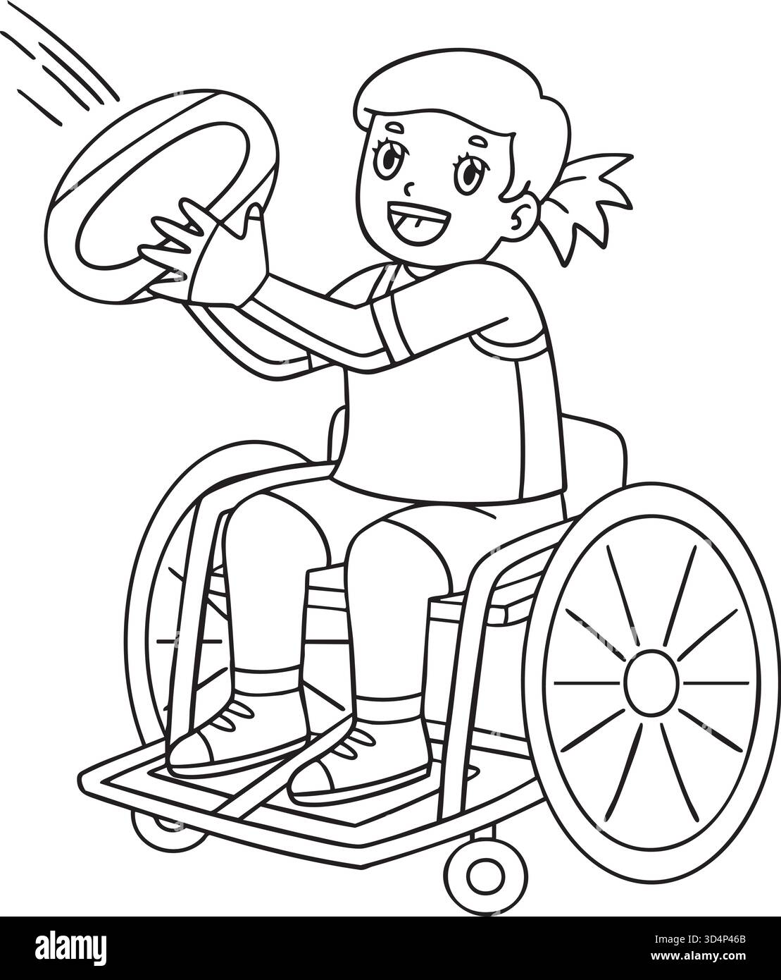 Ragazza in sedia a rotelle che gioca a Rugby Isolated Coloring Illustrazione Vettoriale