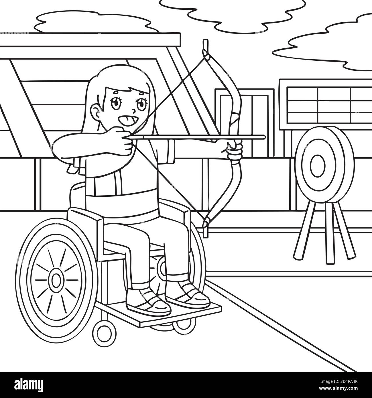 Incluso, adattivo sport Girl Wheelchair, tiro con l'arco Illustrazione Vettoriale