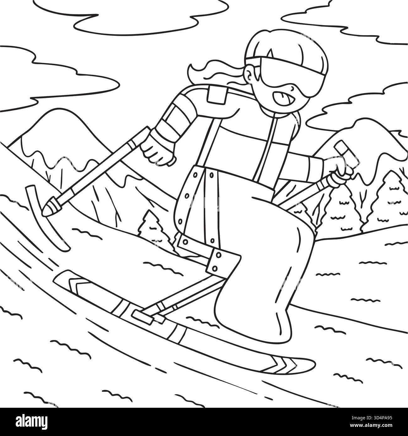 Incluso sport adattivi Girl Para sci alpino Illustrazione Vettoriale