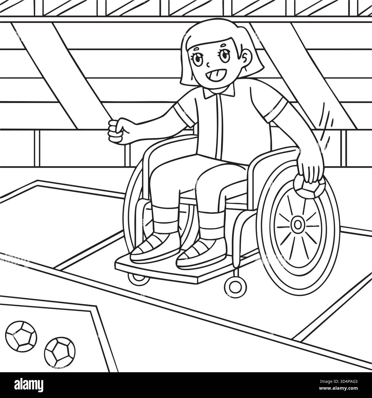 Ragazza sportiva inclusiva e adattiva che gioca a Boccia Illustrazione Vettoriale