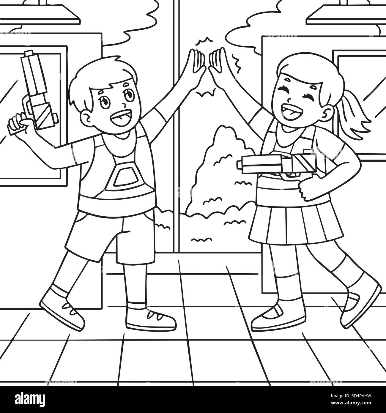 Pagina dei colori per bambini con etichetta laser Illustrazione Vettoriale