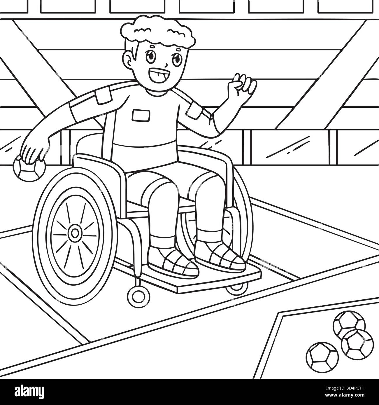 Inclusivo e adattivo ragazzo sportivo che gioca a Boccia Illustrazione Vettoriale