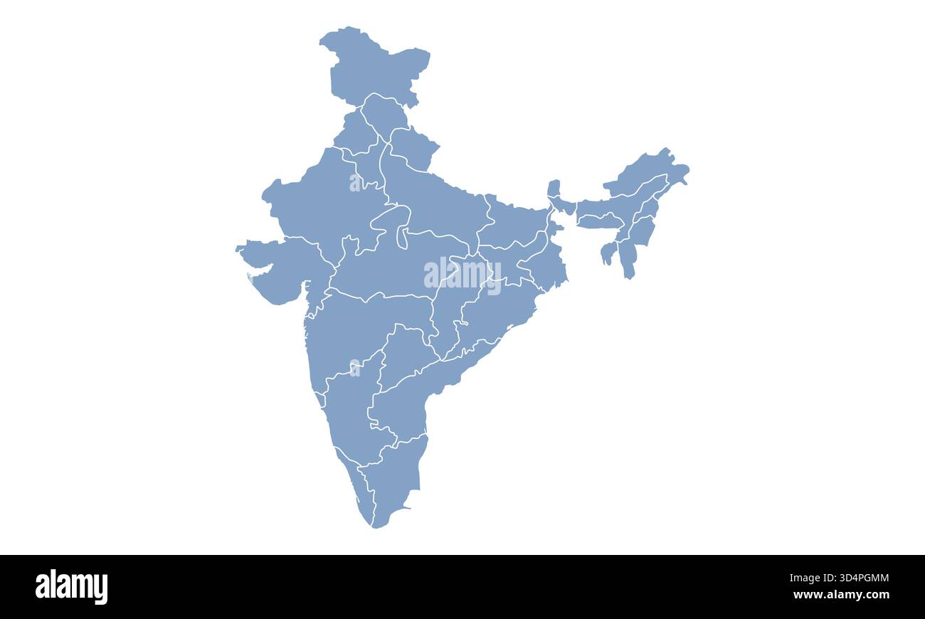 Mappa dell'India isolata su sfondo bianco. Mappa India con gli stati. Background indiano. Illustrazione vettoriale Illustrazione Vettoriale