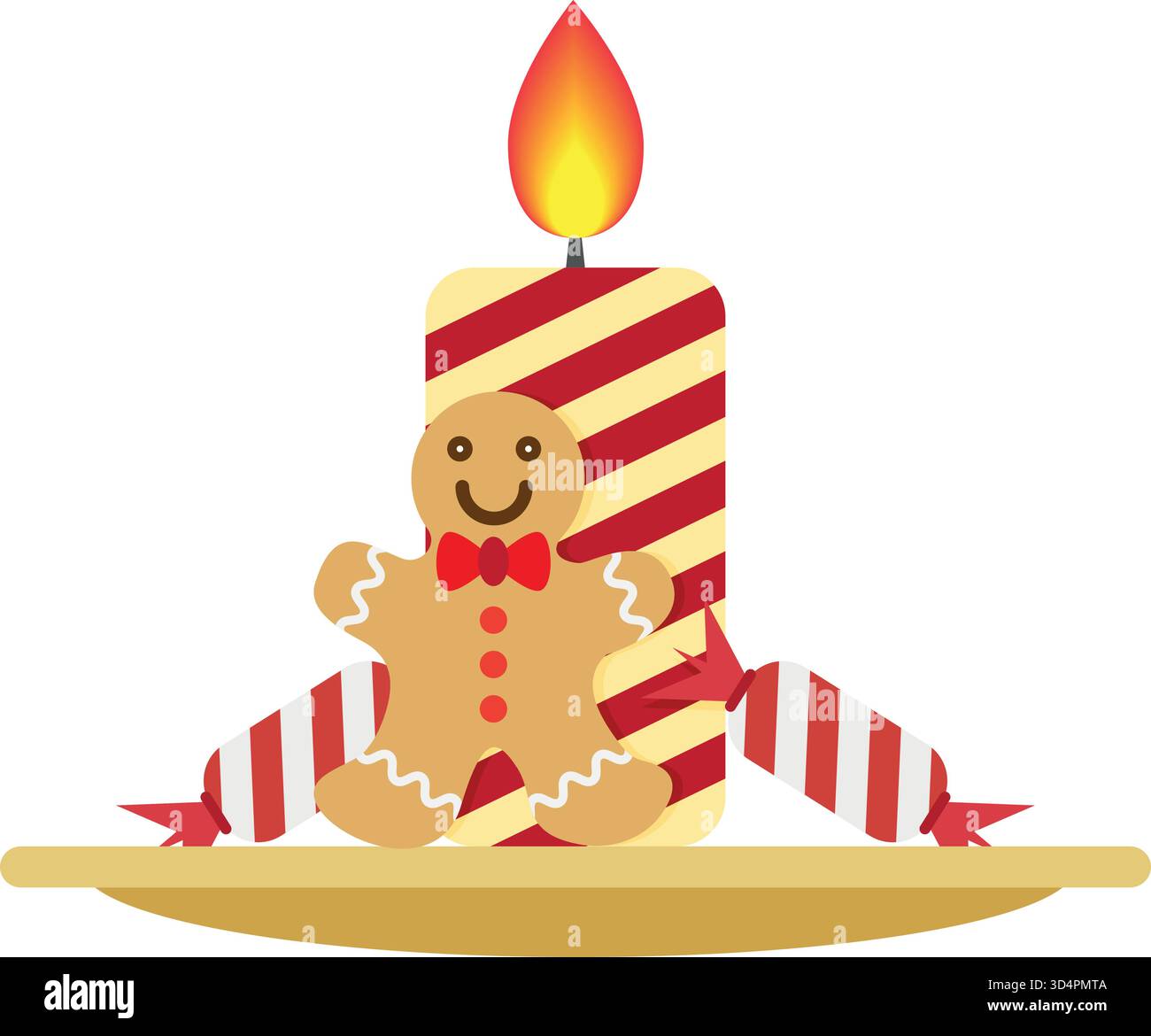 Ornamento natalizio con biscotti, caramelle e una candela. Illustrazione Vettoriale