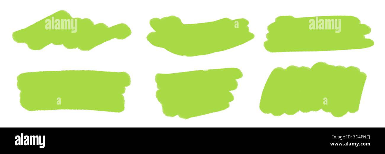 immagine: set di tratti di pennello verde brillante o texture pennarello isolate su bianco Foto Stock