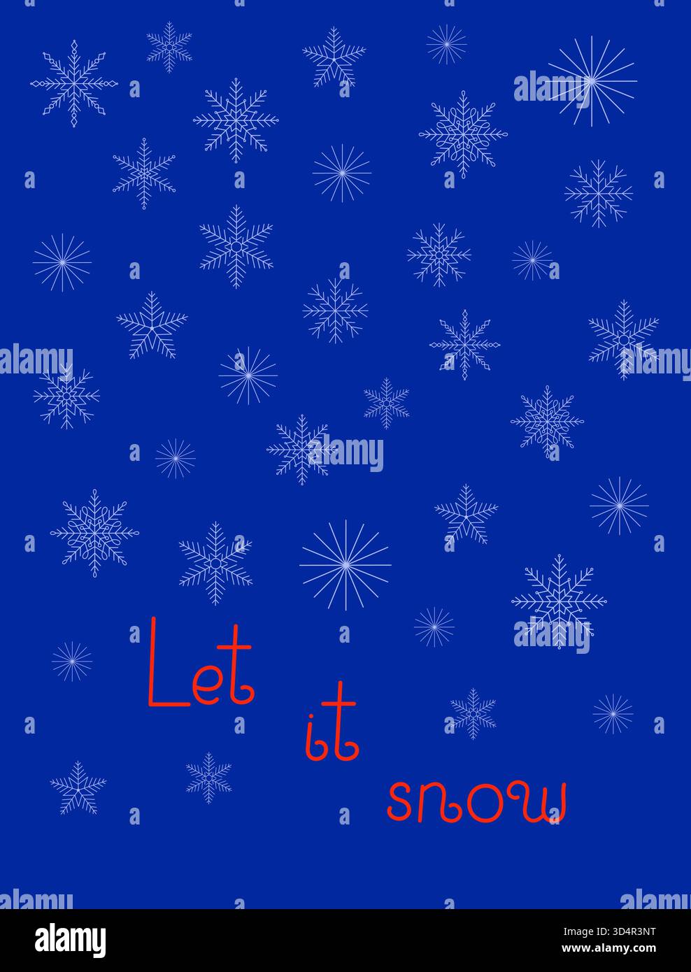 Modello per festeggiare le vacanze invernali Let IT Snow per biglietti d'auguri, poster, banner, invito, albero di fiocchi di neve, cielo notturno su neve inverno notte di sottofondo saluto stagione festivo arredamento semplice Illustrazione Vettoriale