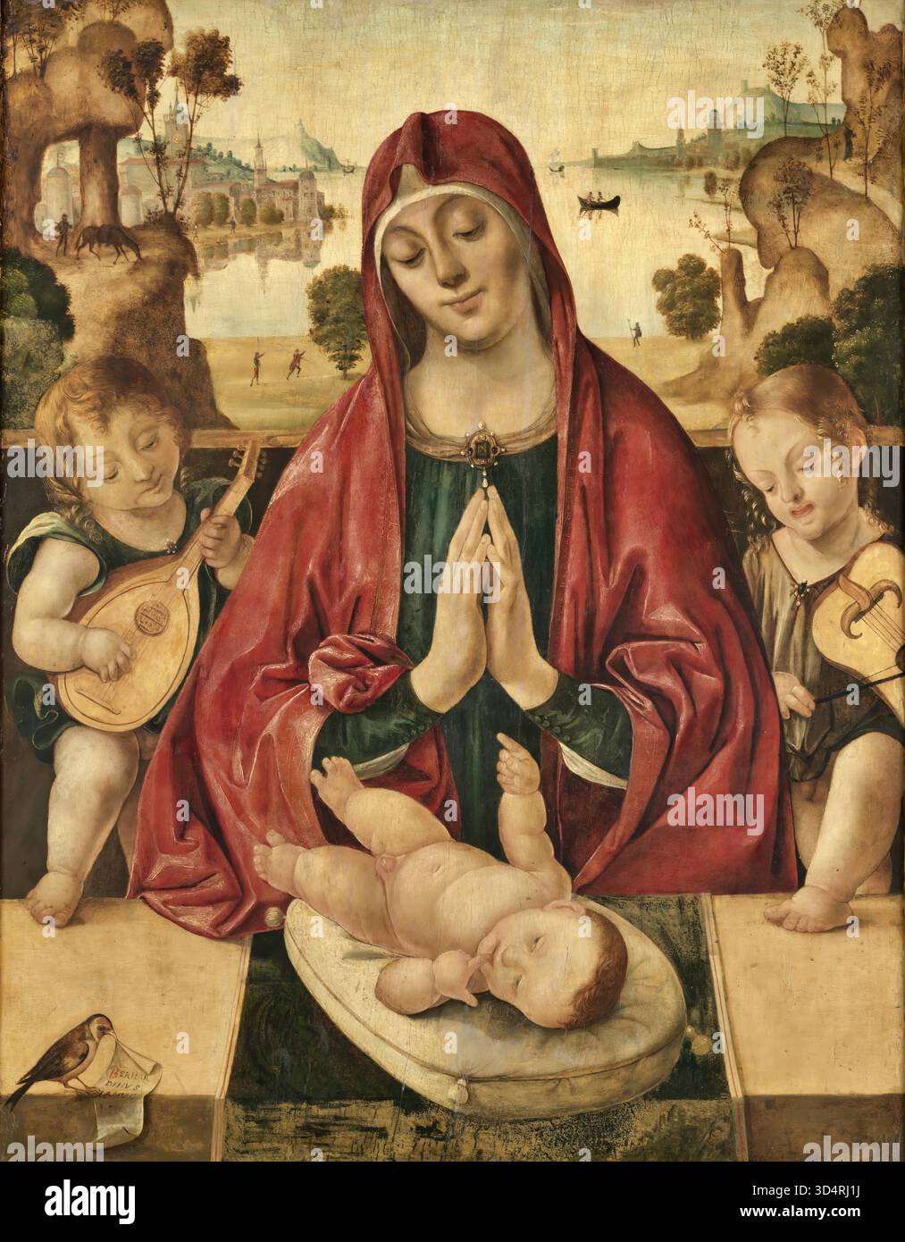 Madonna con il bambino e gli Angeli – Bernardino da Genova Illustrazione Vettoriale