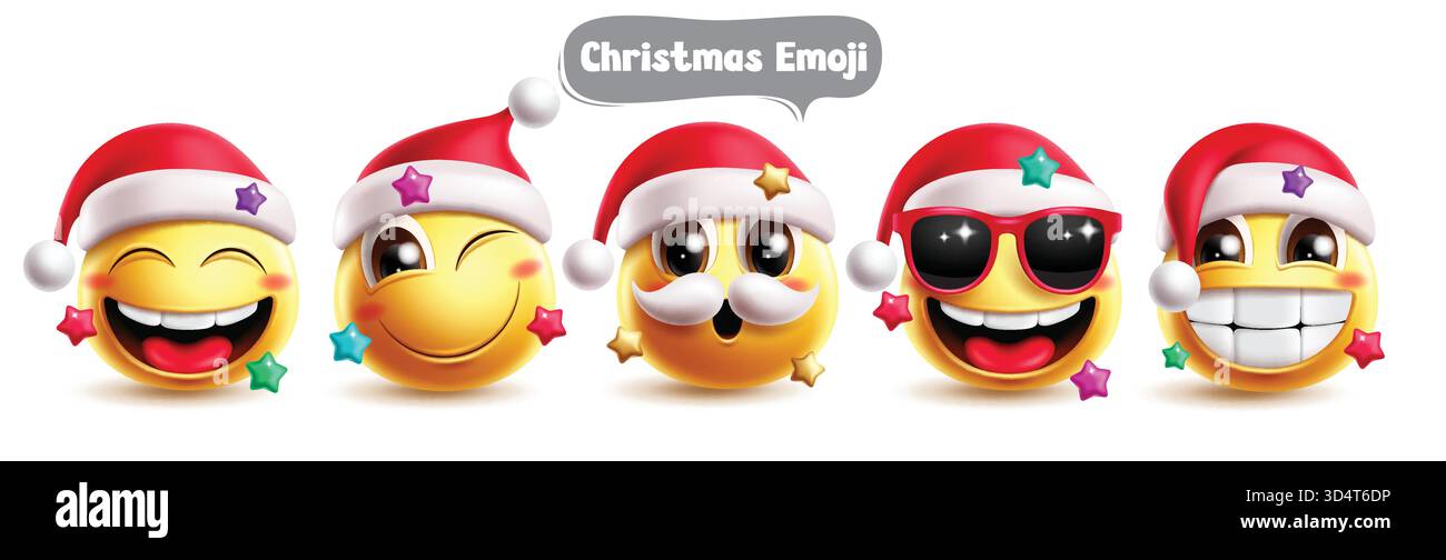 Emoji natalizie Babbo Natale personaggi clipart set. Emoji Natale clip art dei personaggi di Babbo Natale in Happy, winking, sorridente, carino, cool e cattivo Illustrazione Vettoriale