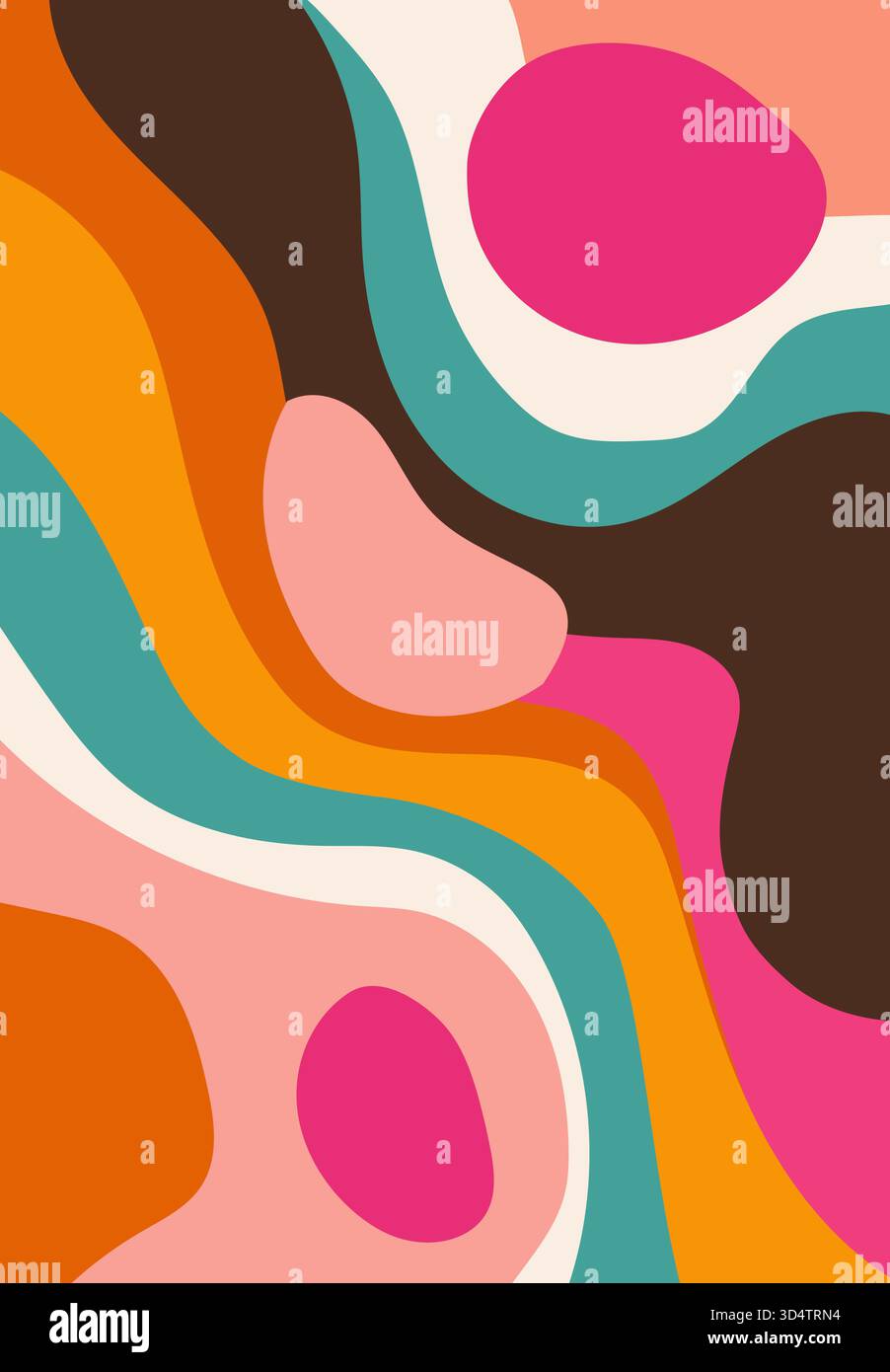 Onde colorate e dinamiche in rosa arancione e marrone si sovrappongono in un vivace motivo astratto Illustrazione Vettoriale