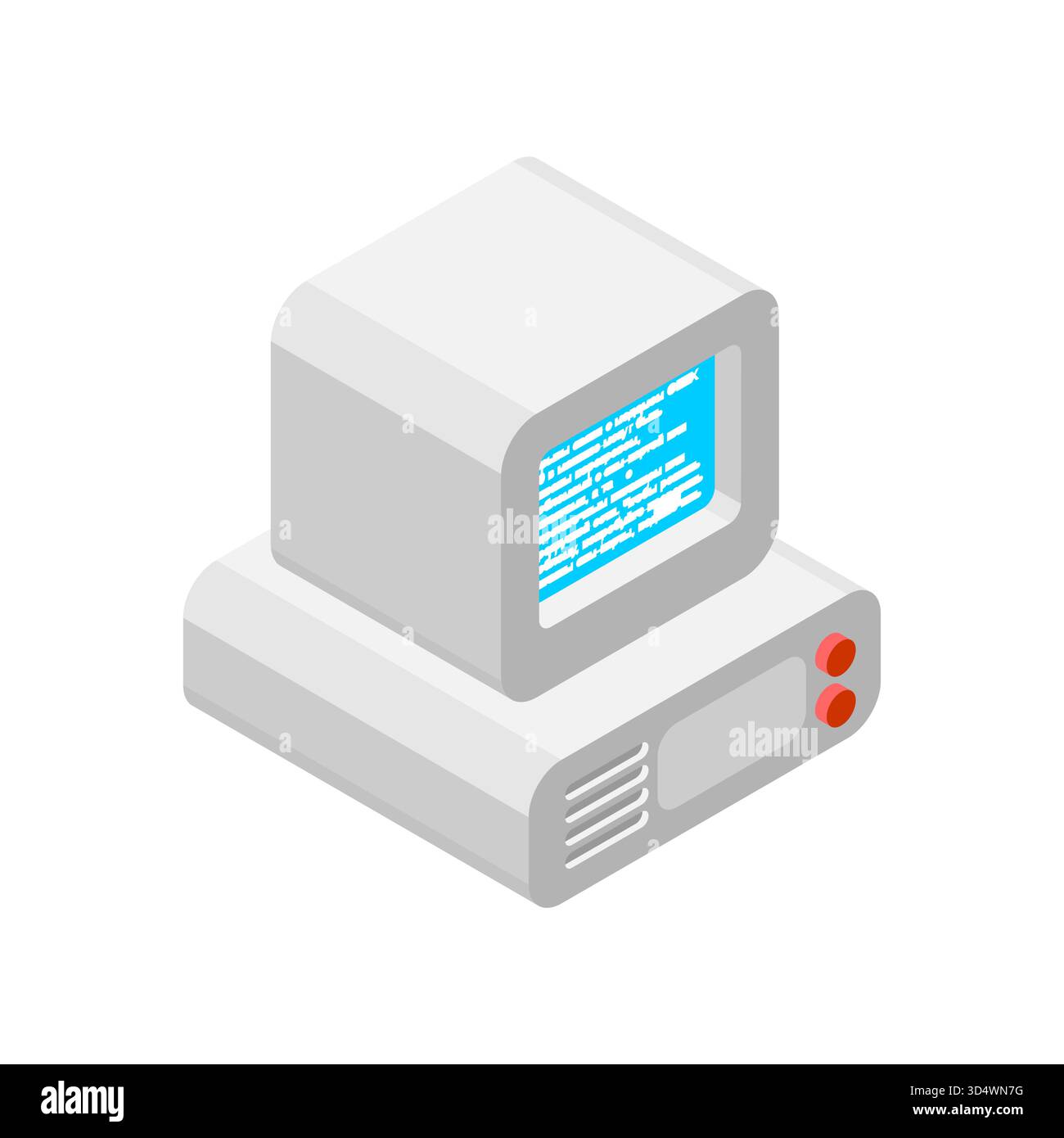 Personal computer vintage con monitor e tastiera in stile isometrico piatto 3D. Rappresenta la tecnologia retrò, la nostalgia o la storia del computing Illustrazione Vettoriale