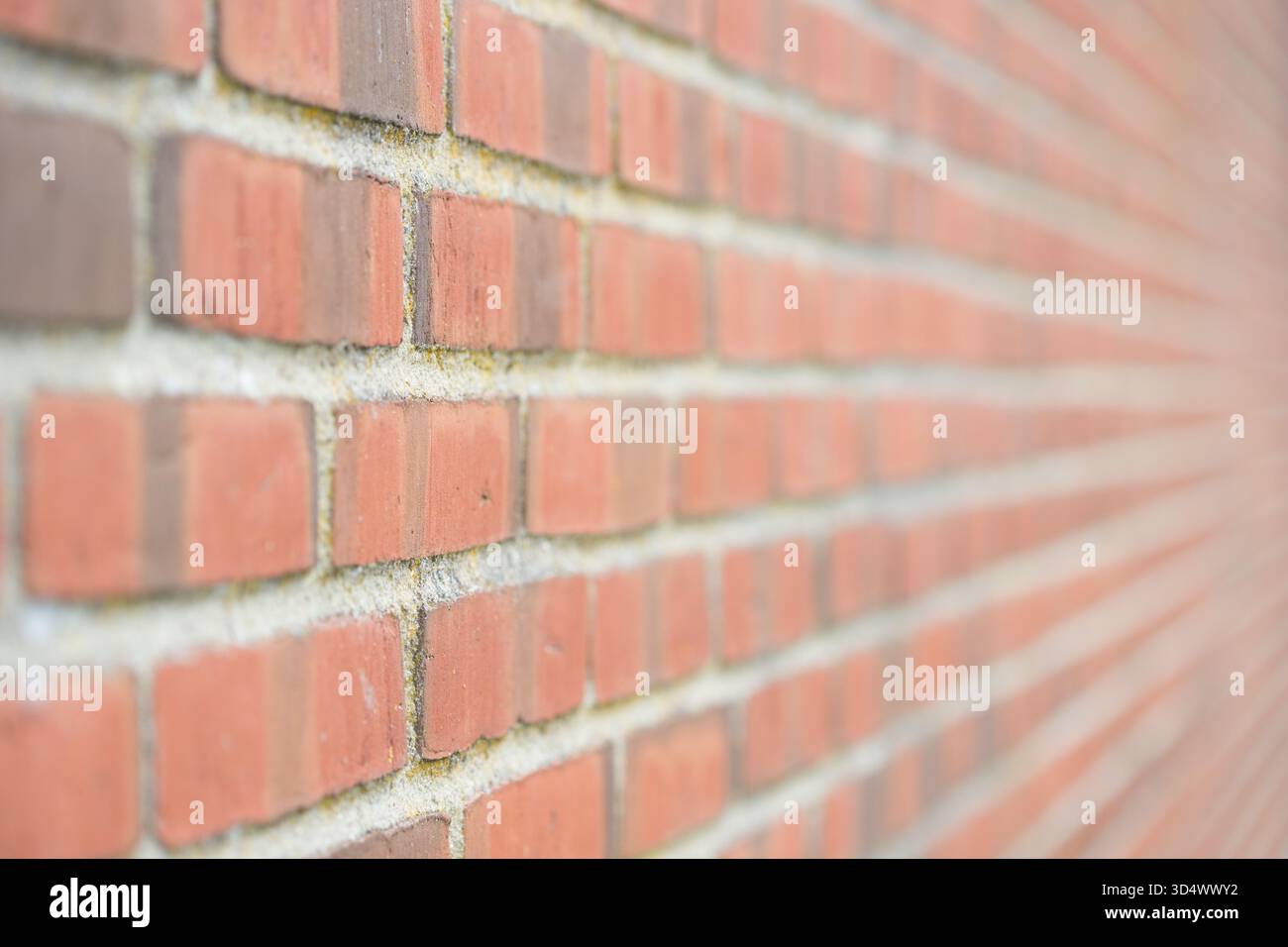 Moderno muro in mattoni rossi con linee principali da nitide a sfocati Foto Stock