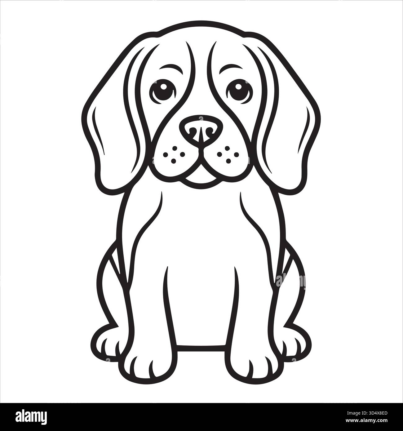 Pagina da colorare per cani carini per bambini, foglio da colorare per animali stampabile, illustrazione cuccioli in bianco e nero per bambini Illustrazione Vettoriale