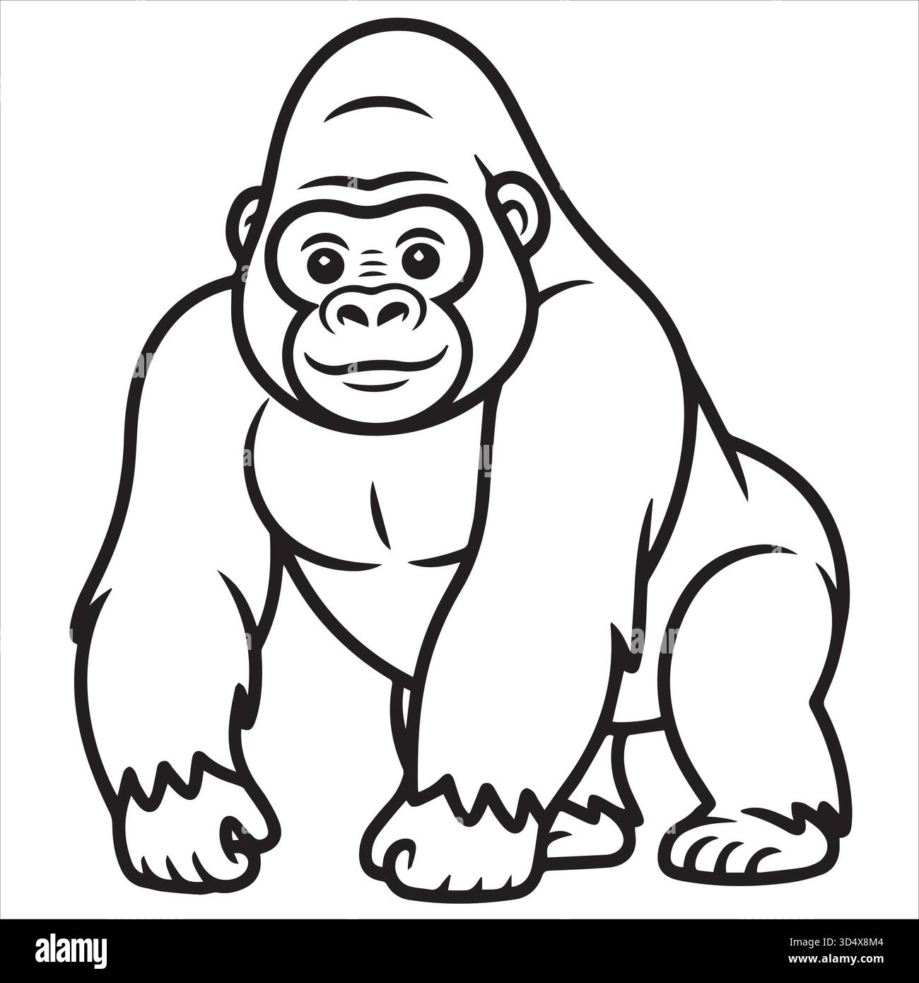 Gorilla Coloring Page in bianco e nero per bambini Illustrazione Vettoriale