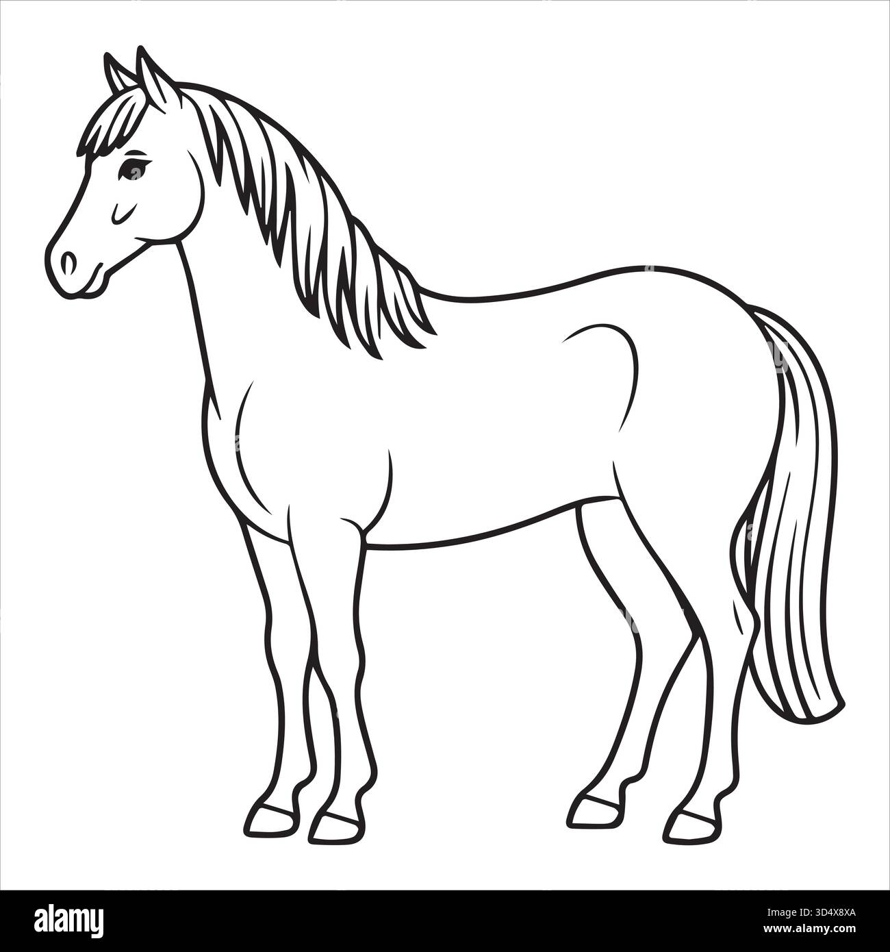 Black and White Horse Coloring Page for Kids and Animal Coloring Books Illustrazione Vettoriale