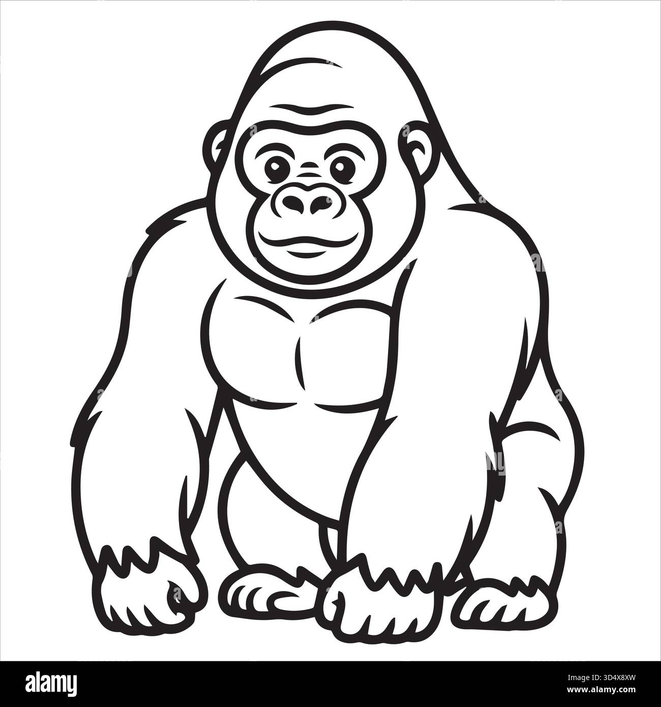 Black and White Gorilla Coloring Page for Kids and Animal Coloring Books Illustrazione Vettoriale